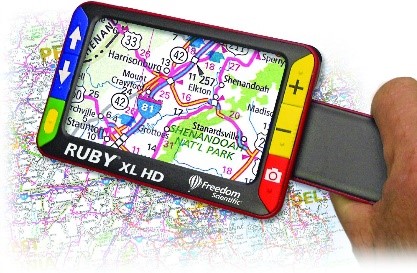 Close up image of Ruby XL HD magnifier magnifying a map