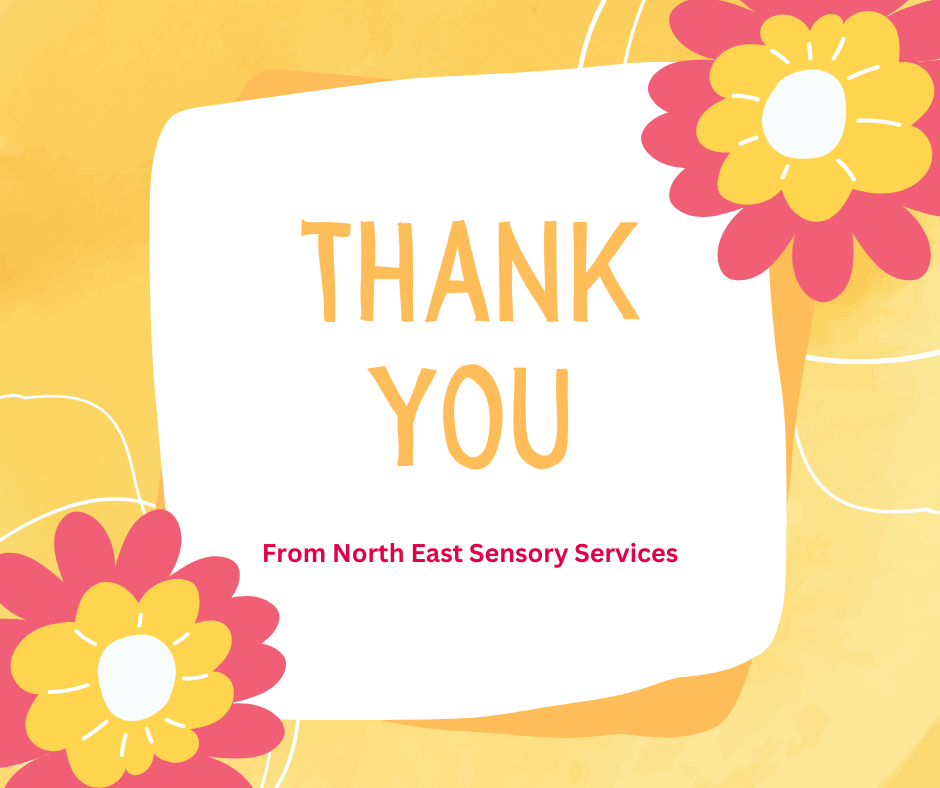 card with flowers and the words 'thank you from North East Sensory Services'