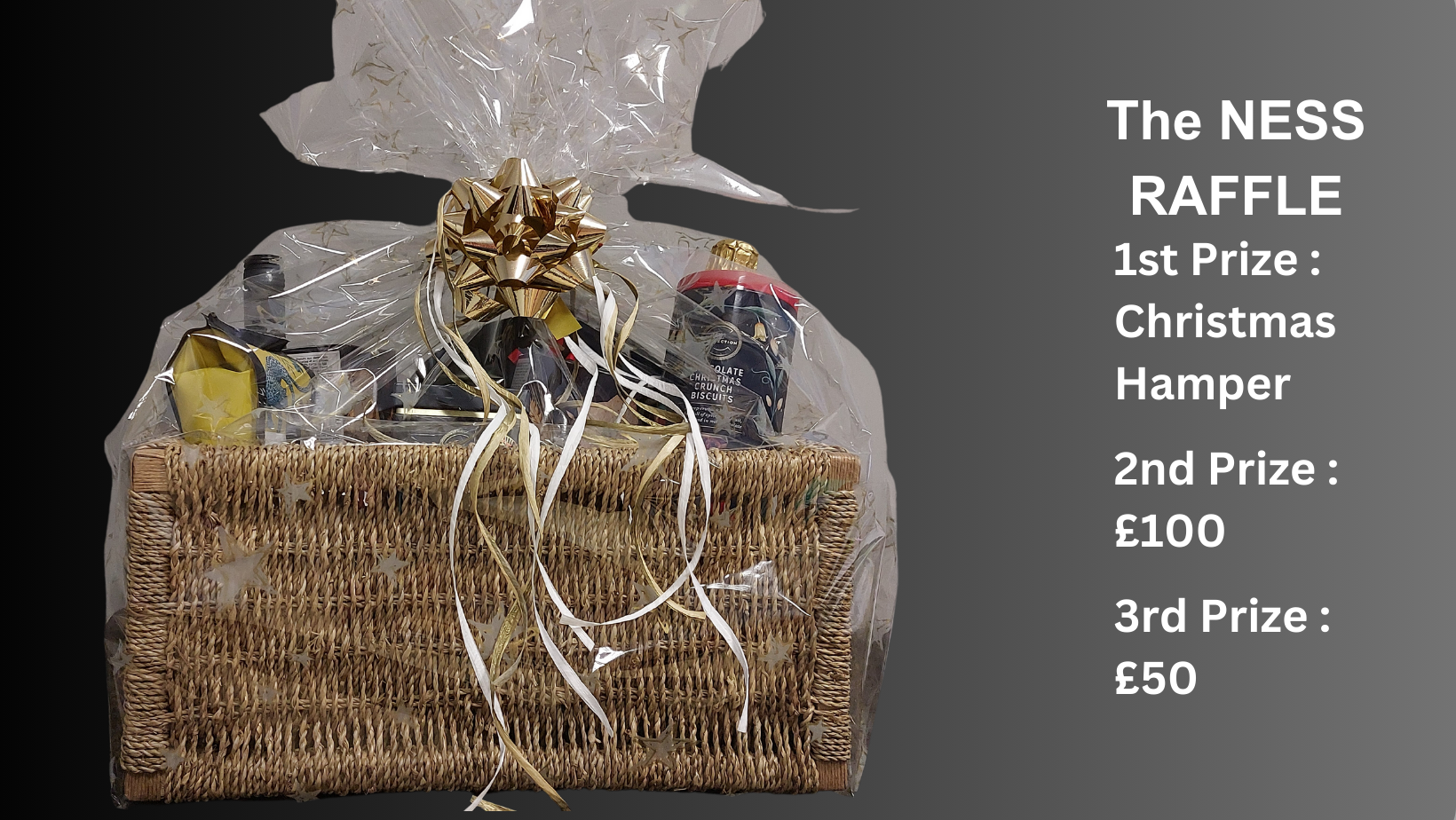photo of festive food hamper. text reads - The NESS Hamper.
